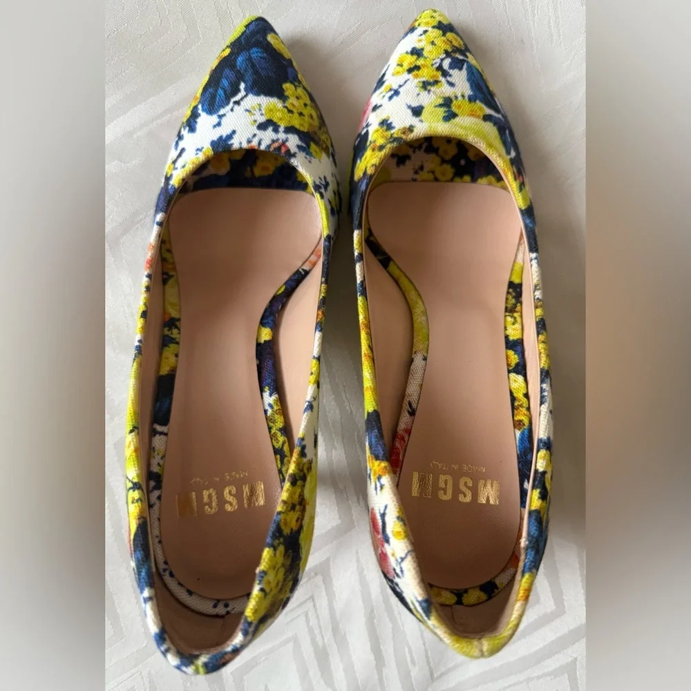 MSGM Designer Size European 36 Floral Print Women's Heels Shoes Italy Colorful